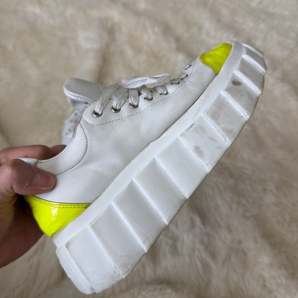 Agl White and Neon Yellow Platform Sneakers - Picture 6 of 8